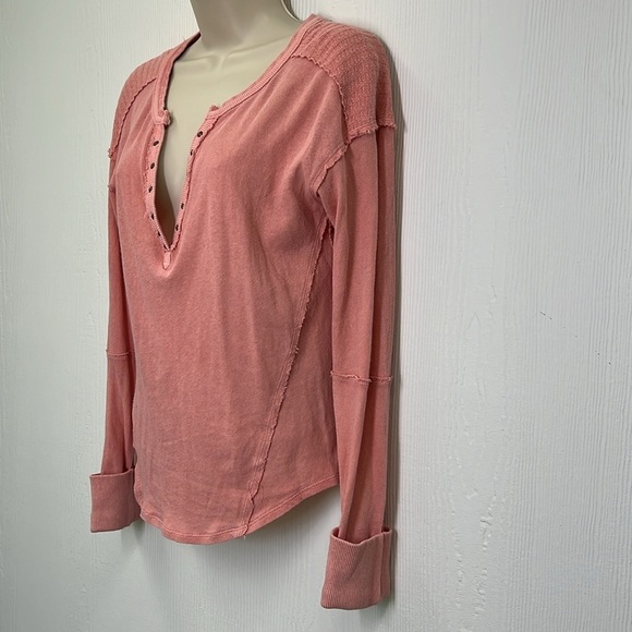 Free People - Military Mix Cotton Studded Long Sleeve Cuff Henley Size Small - Picture 7 of 11